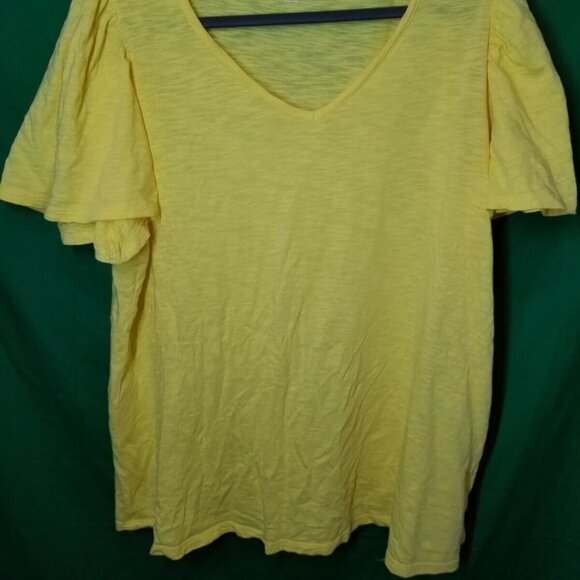 LANE BRYANT Women's Plus Size 10/12 Yellow V-Neck Flutter Sleeve Blouse Summer - Picture 2 of 6